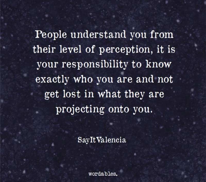 People understand you from their level of perception, it is your responsibility to know exactly who you are and not get lost in what they are projecting onto you. 